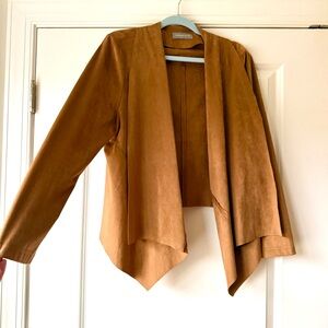 Bagatelle faux suede chestnut brown jacket, waterfall front, L-XL
